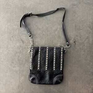 Vintage Y2k Bke Buckle Rhinestone Studded Embellished Black Crossbody Purse